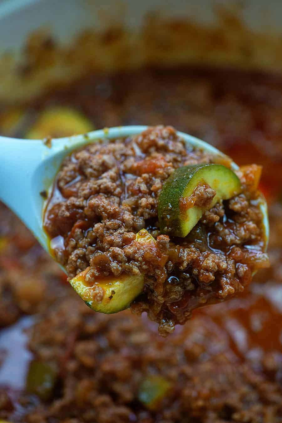 Large spoon full of goulash