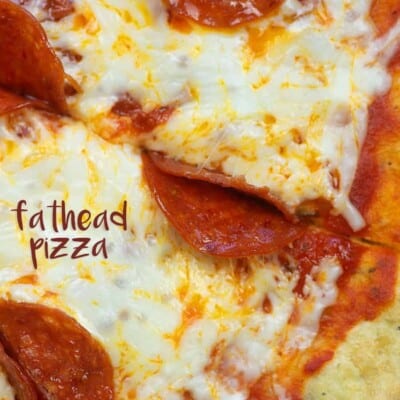 A close up of pepperoni fathead pizza