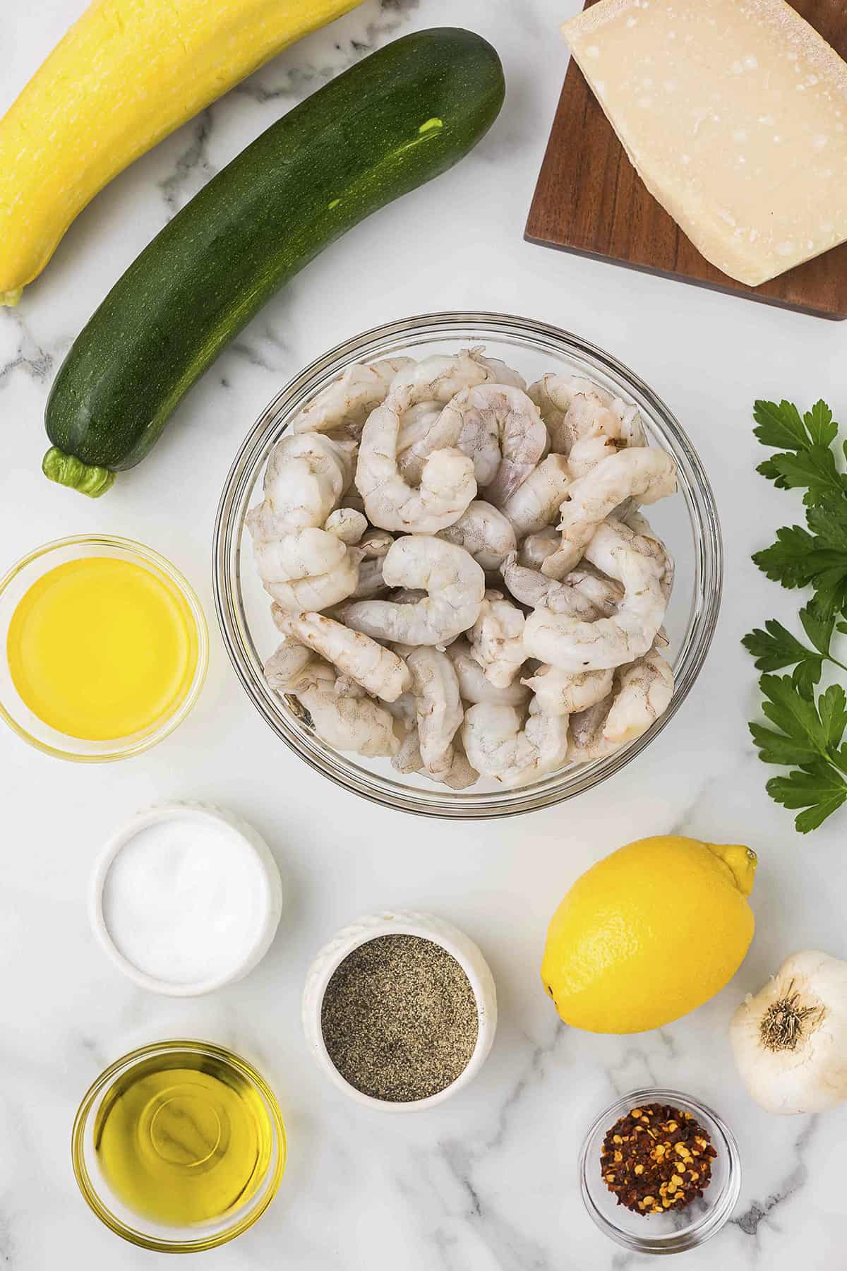 Ingredients for baking shrimp scampi recipe.