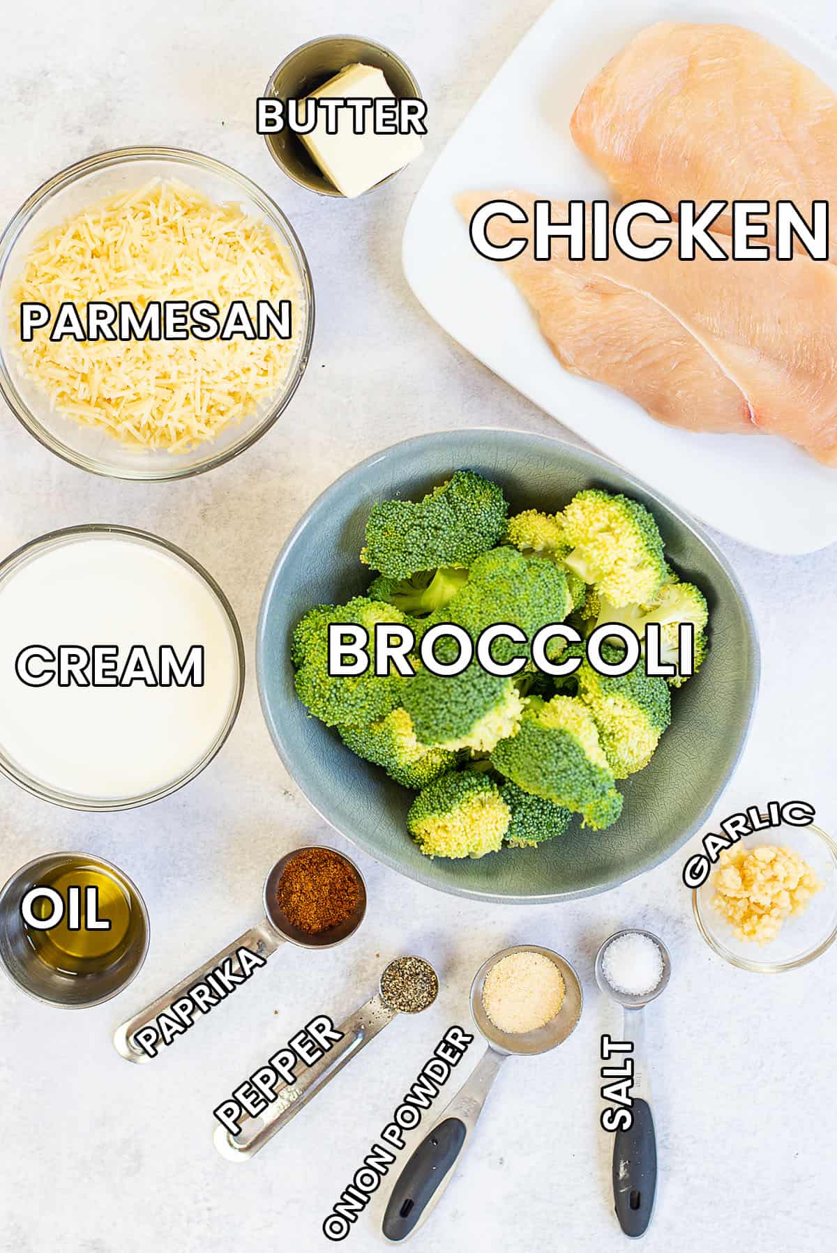 ingredients for keto alfredo sauce with labels.