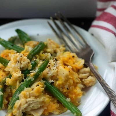 A plate of food with broccoli, with Casserole