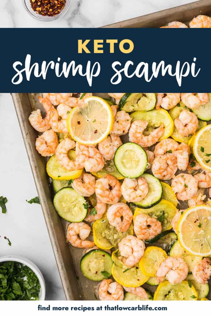 Shrimp scampi on sheet pan.