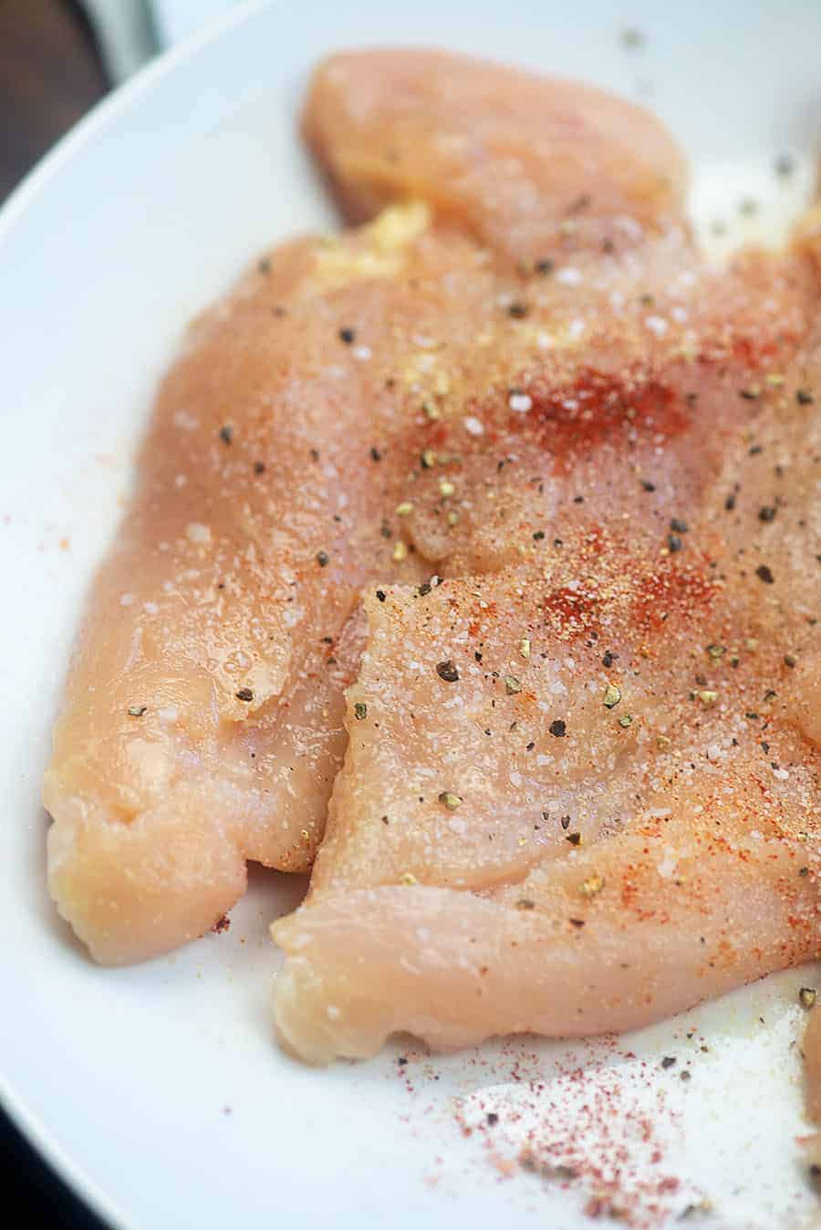 seasoned chicken on white plate