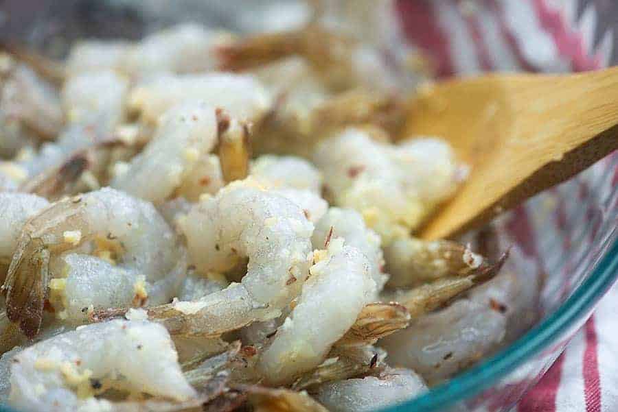 shrimp in bowl for shrimp scampi recipe