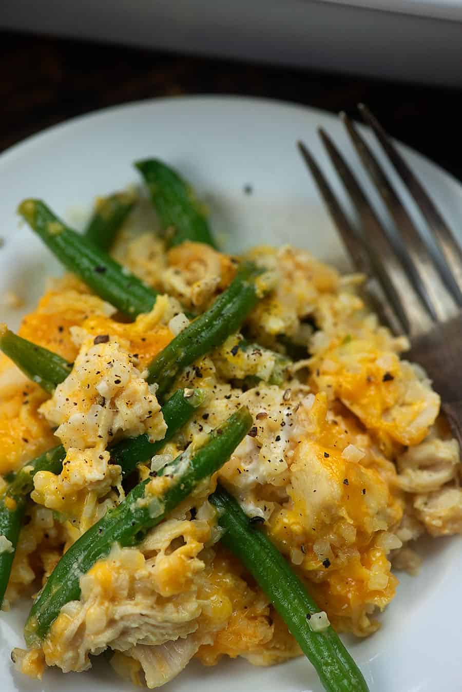 turkey casserole on a white plate