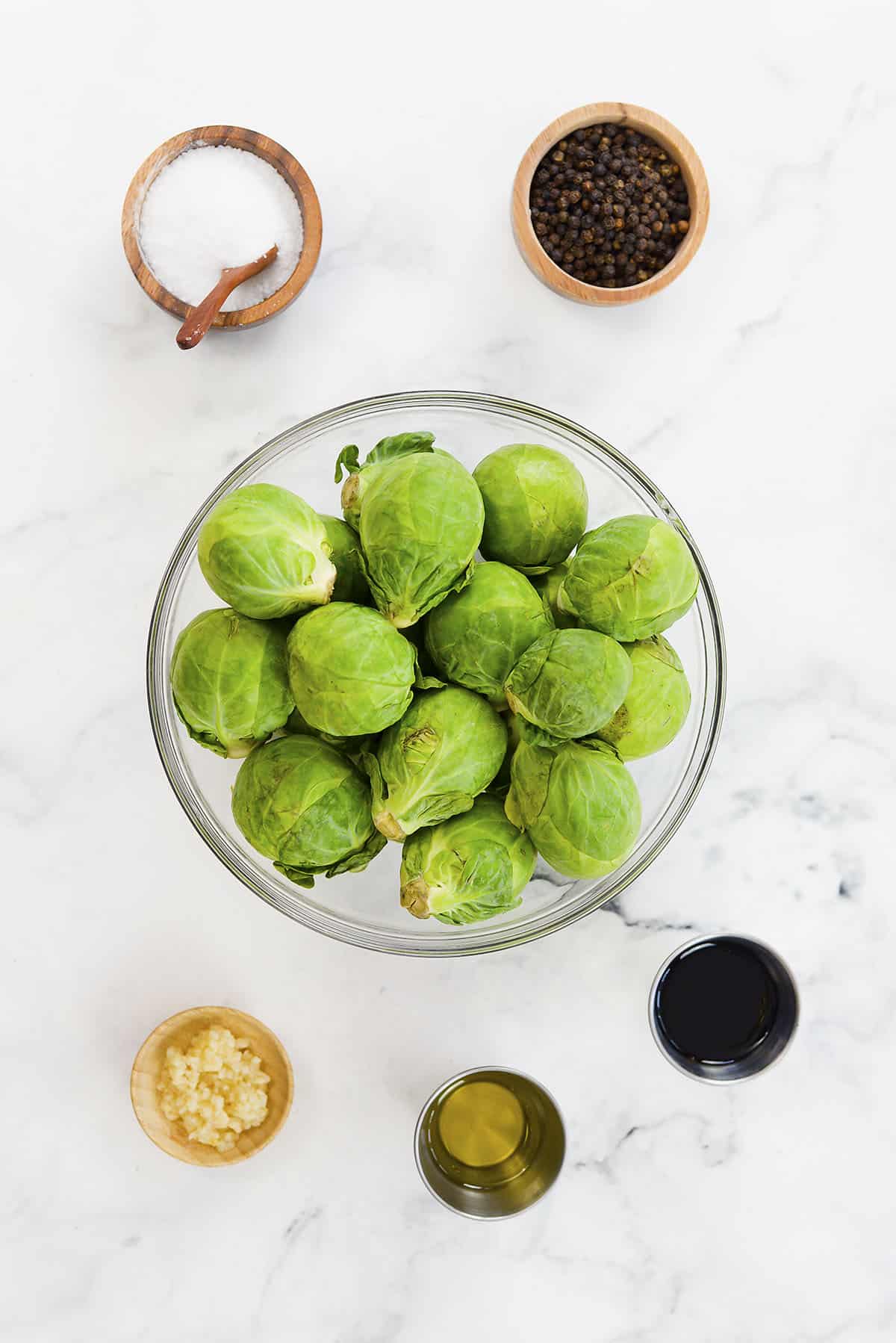 Ingredients for roasted balsamic brussel sprouts.