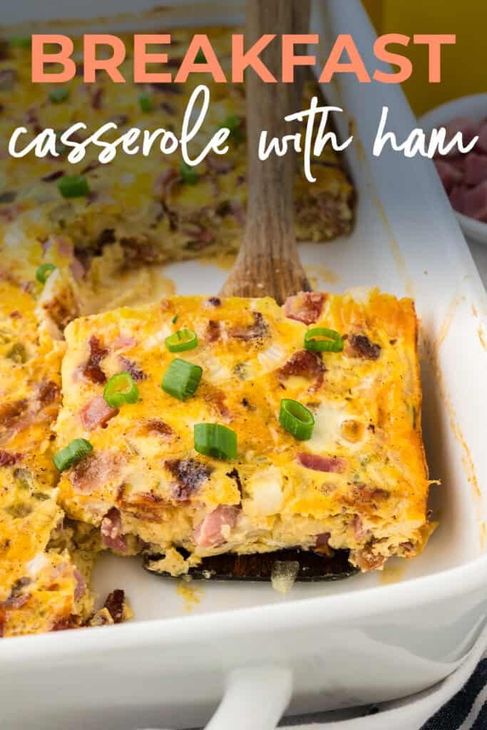 Sliced breakfast casserole on spatula.