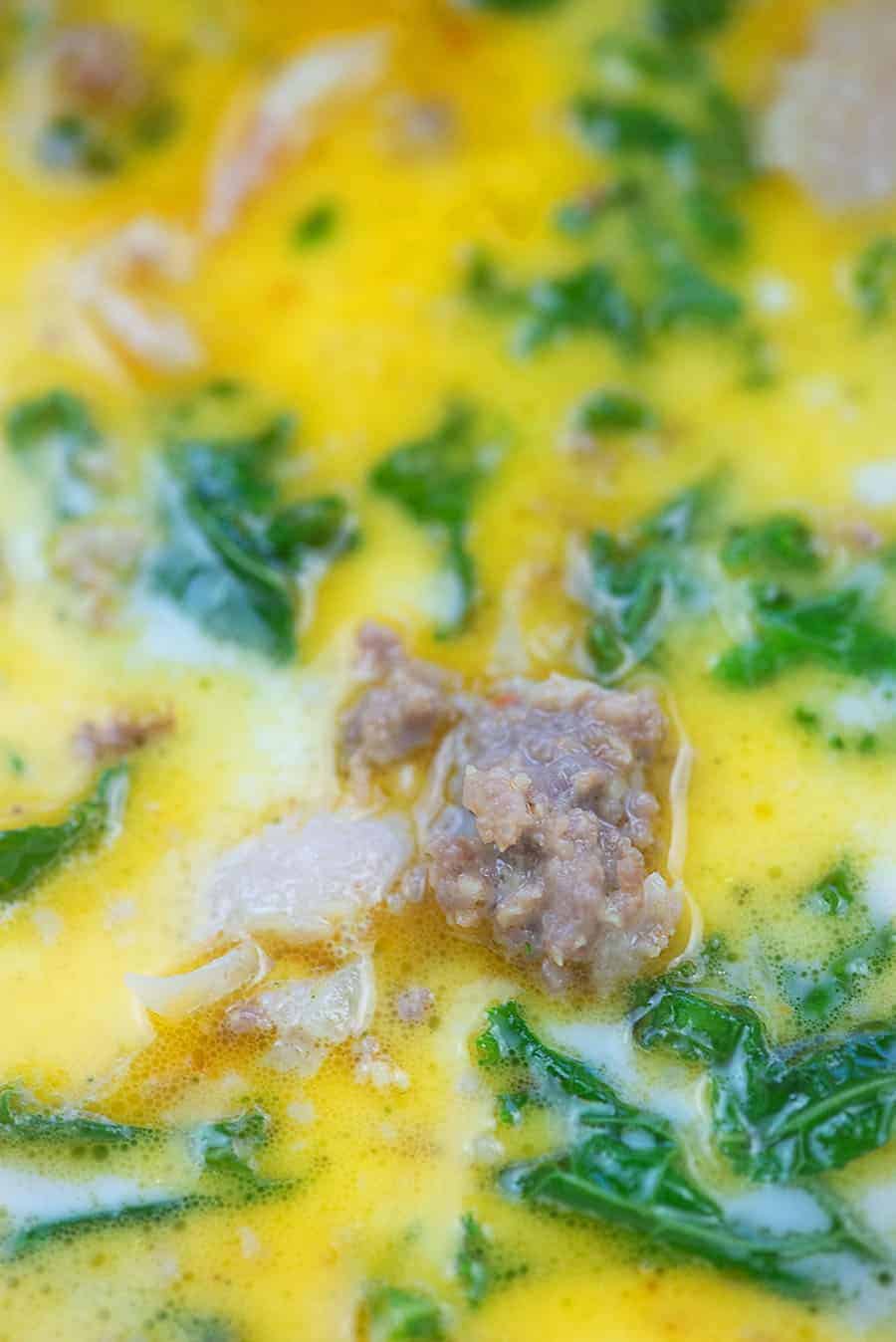 kale and sausage in the soup