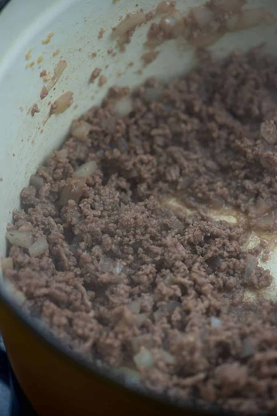 browned beef in pot