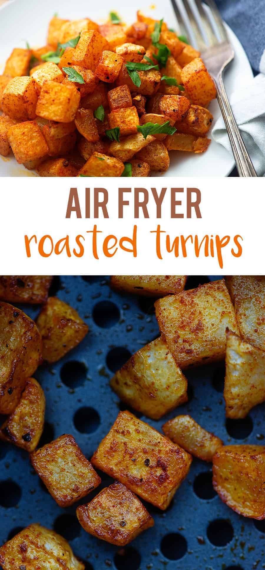 roasted turnips on an air fryer pan