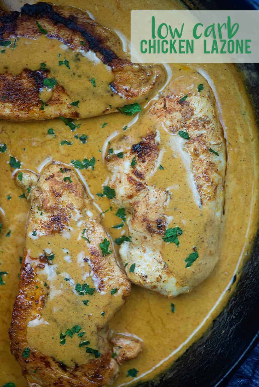 Chicken lazone in a cast iron skillet