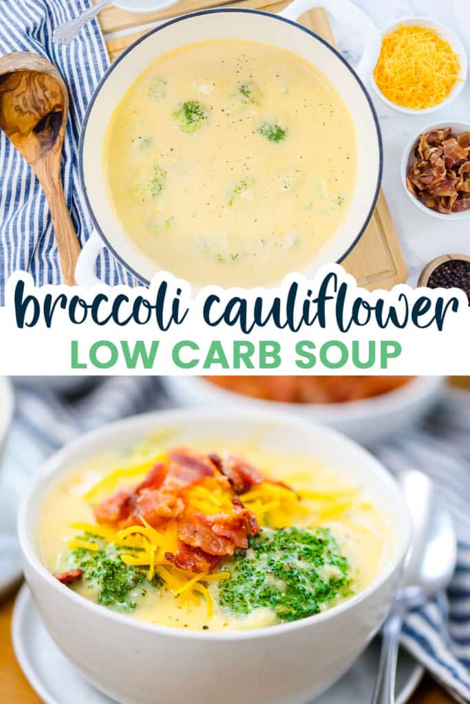 Collage of broccoli cauliflower soup recipe.