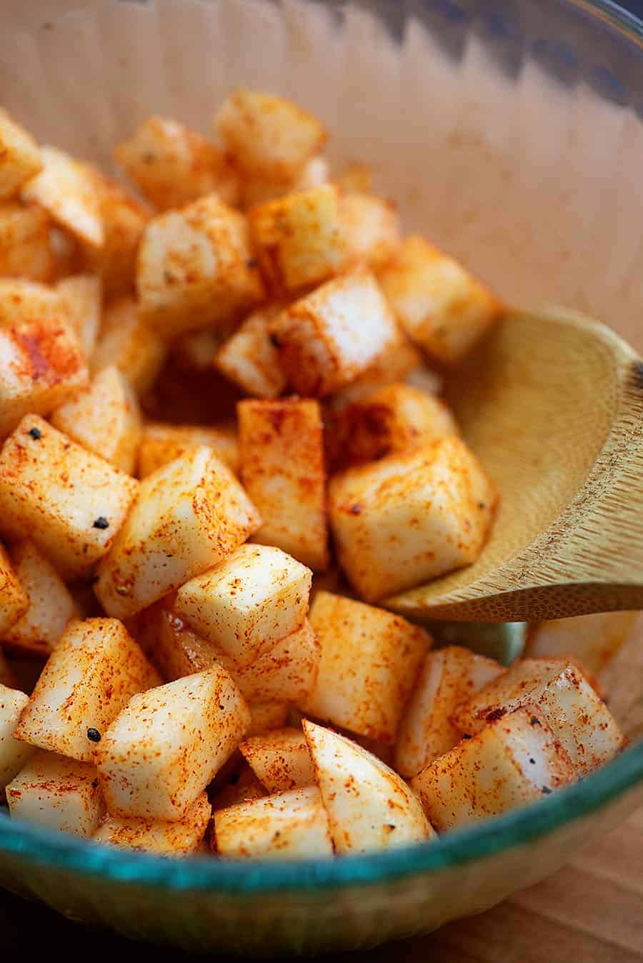 seasoned turnips in glass bowl