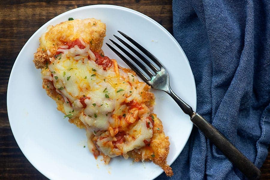 keto chicken parmesan on white plate