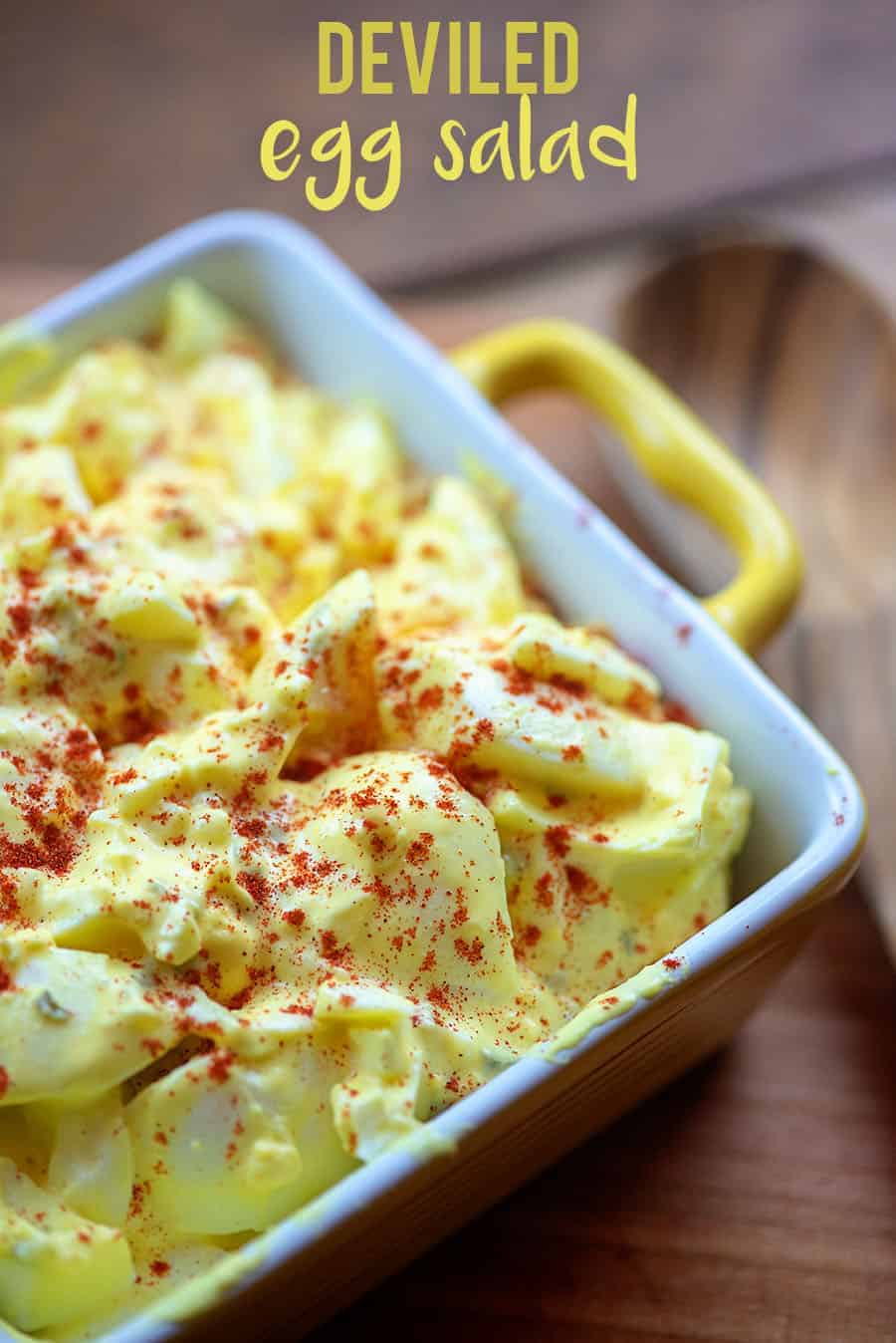 egg salad in a yellow baking pan