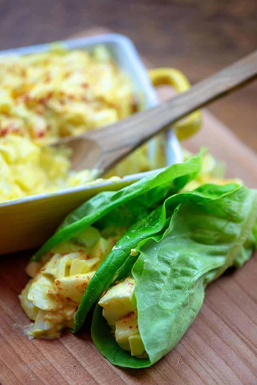 egg salad in a lettuce wrap