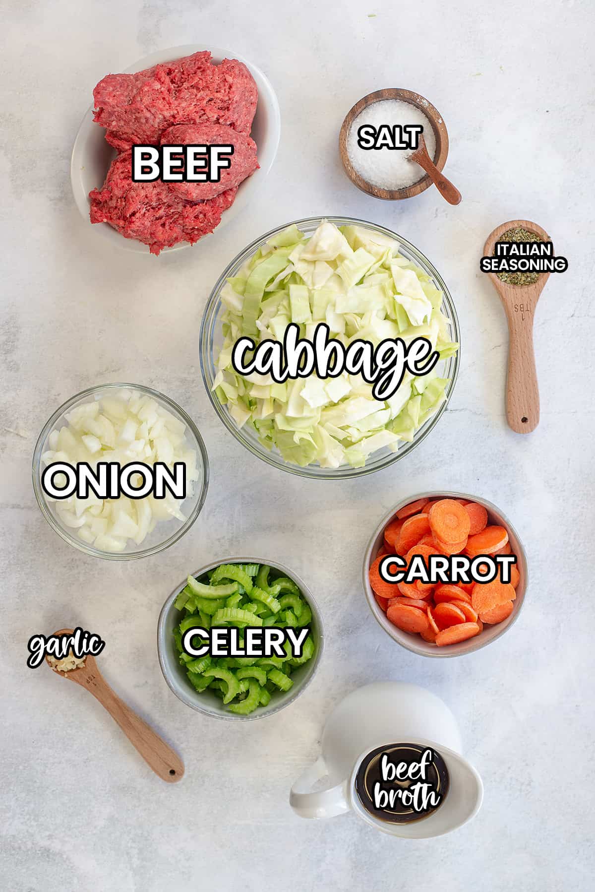ingredients for low carb cabbage soup.