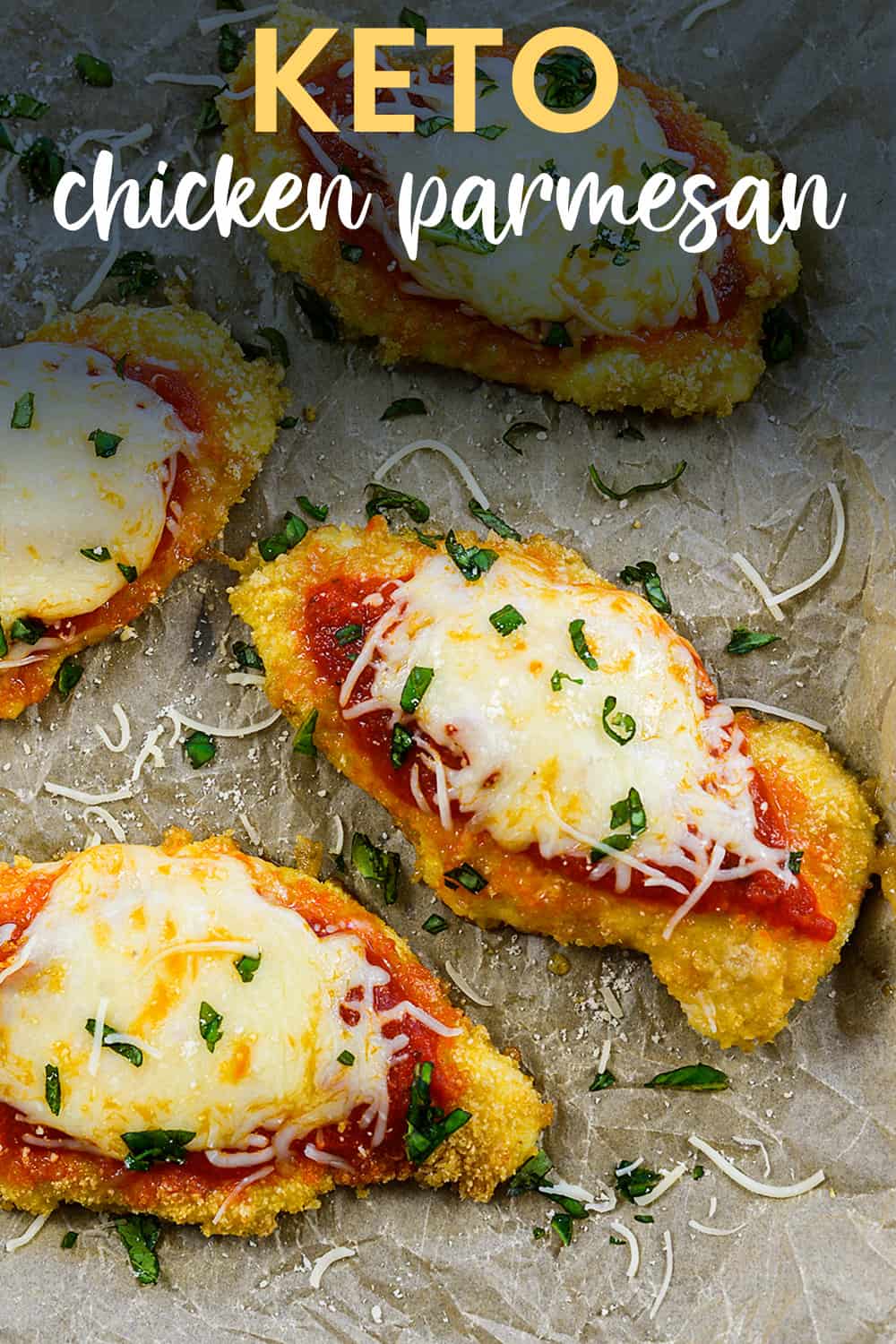 Keto chicken parmesan on baking sheet.