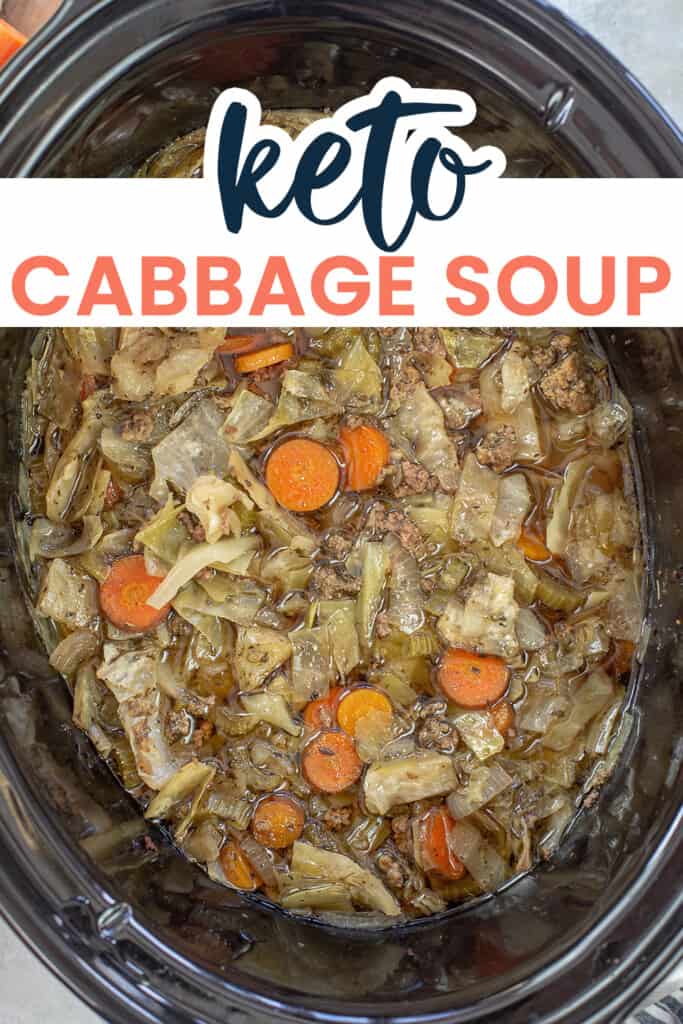 crockpot full of cabbage soup with hamburger.