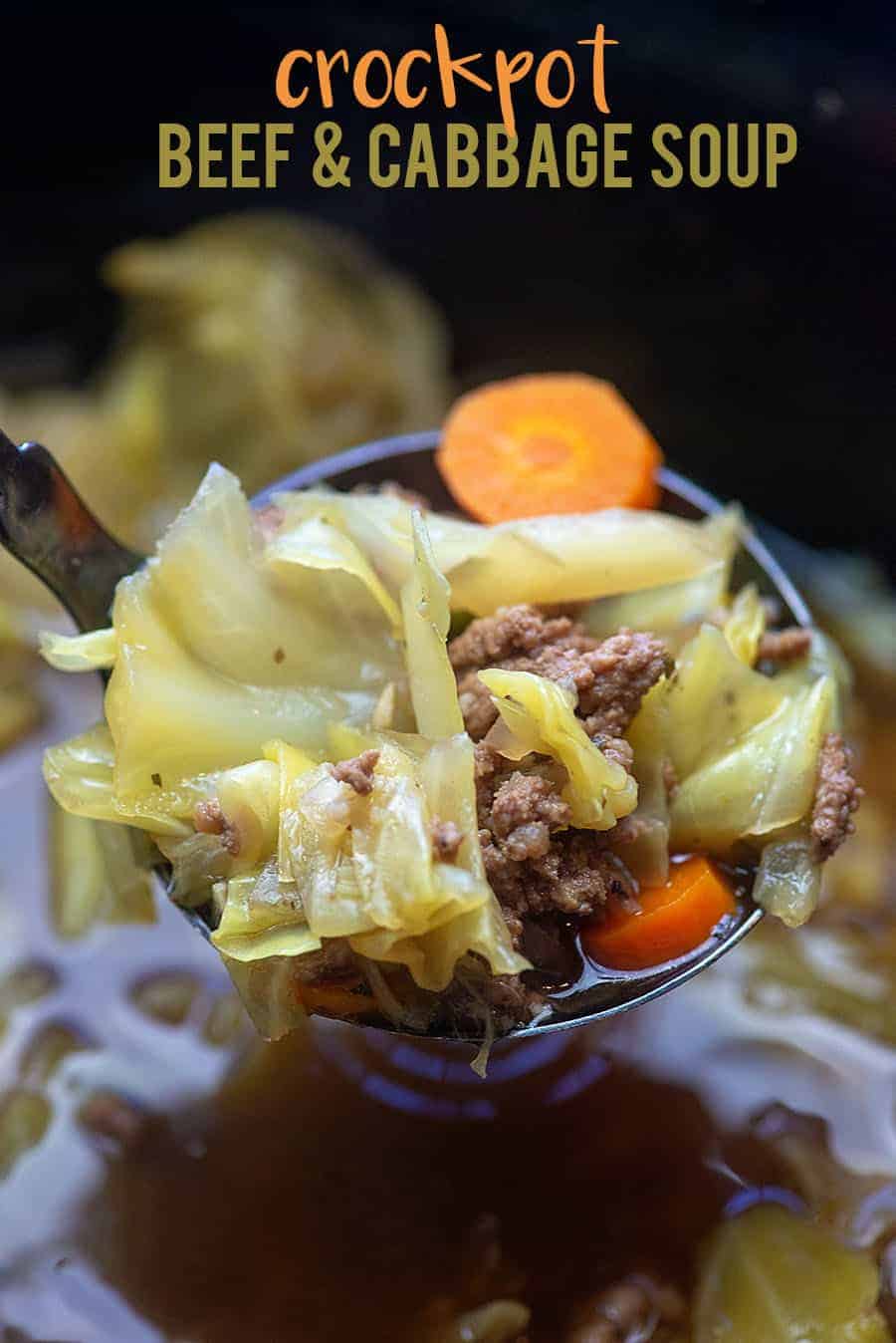 Ladle of beef and cabbage soup