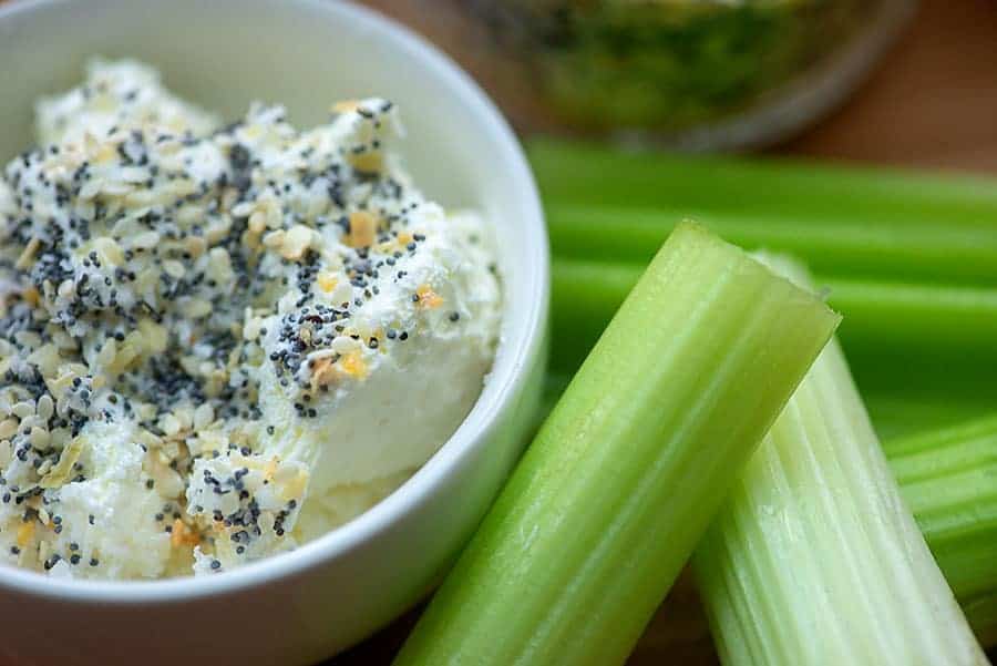 everything bagel seasoning dip with celery