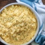 A bowl of food, with Cauliflower and Cheese