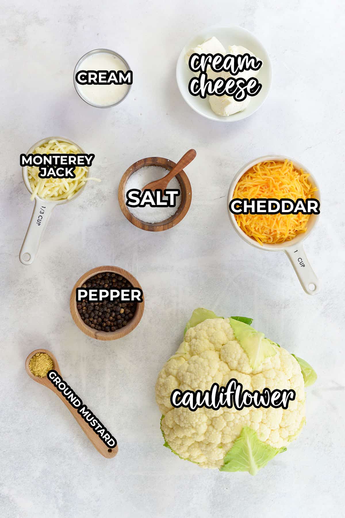 ingredients for cauliflower mac and cheese.