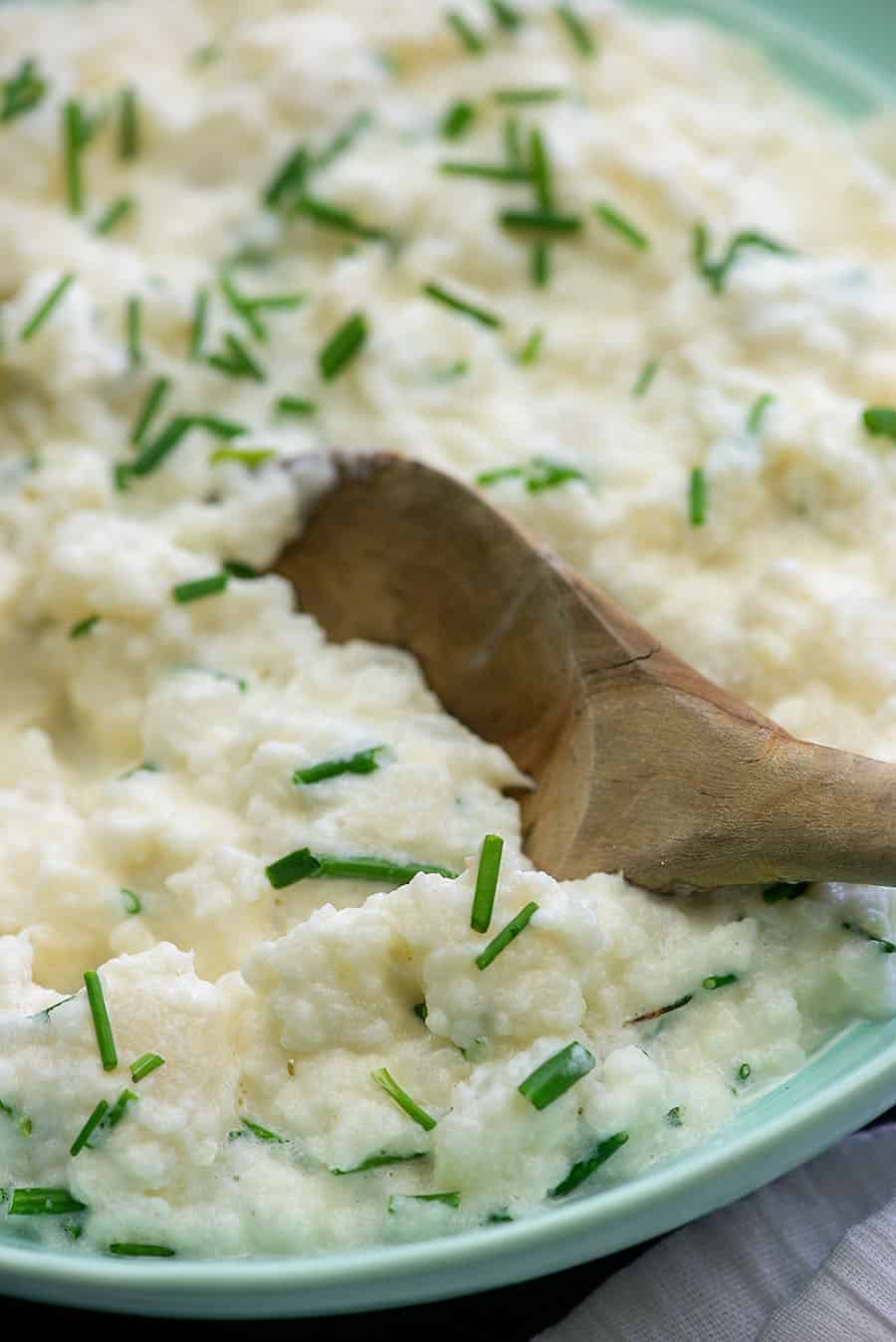 creamed turnips in blue bowl