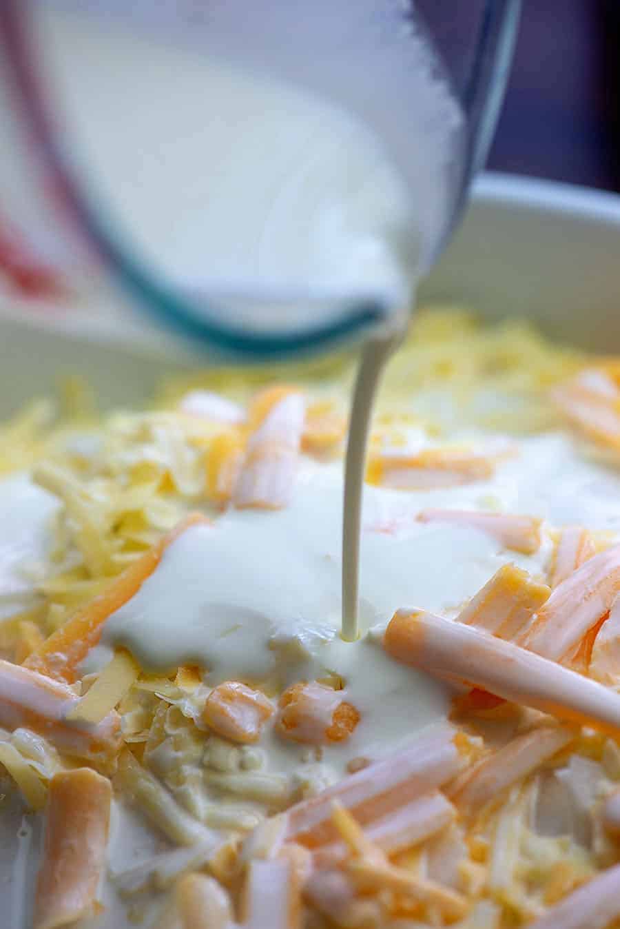 turnips au gratin in white baking dish with cream