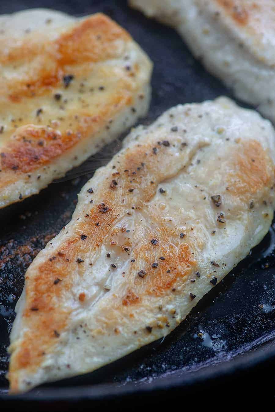 seared chicken in skillet