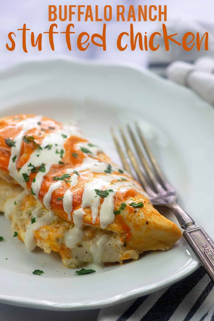 buffalo ranch chicken recipe on white plate