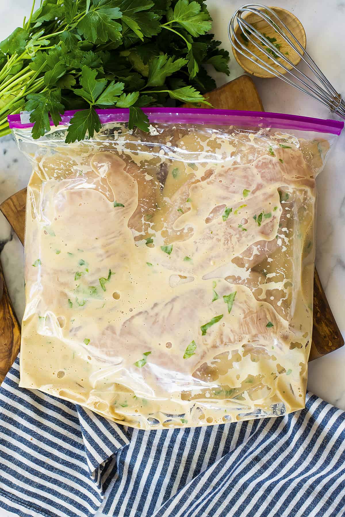 Chicken marinade in bag.