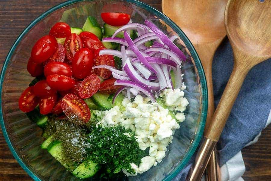 ingredients for cucumber tomato feta salad