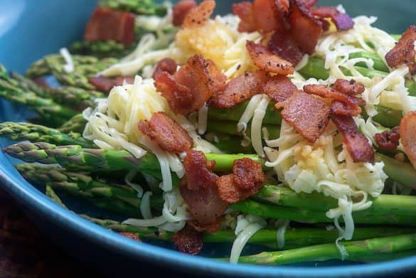 Cheesy Baked Asparagus with Bacon | ThatLowCarbLife.com