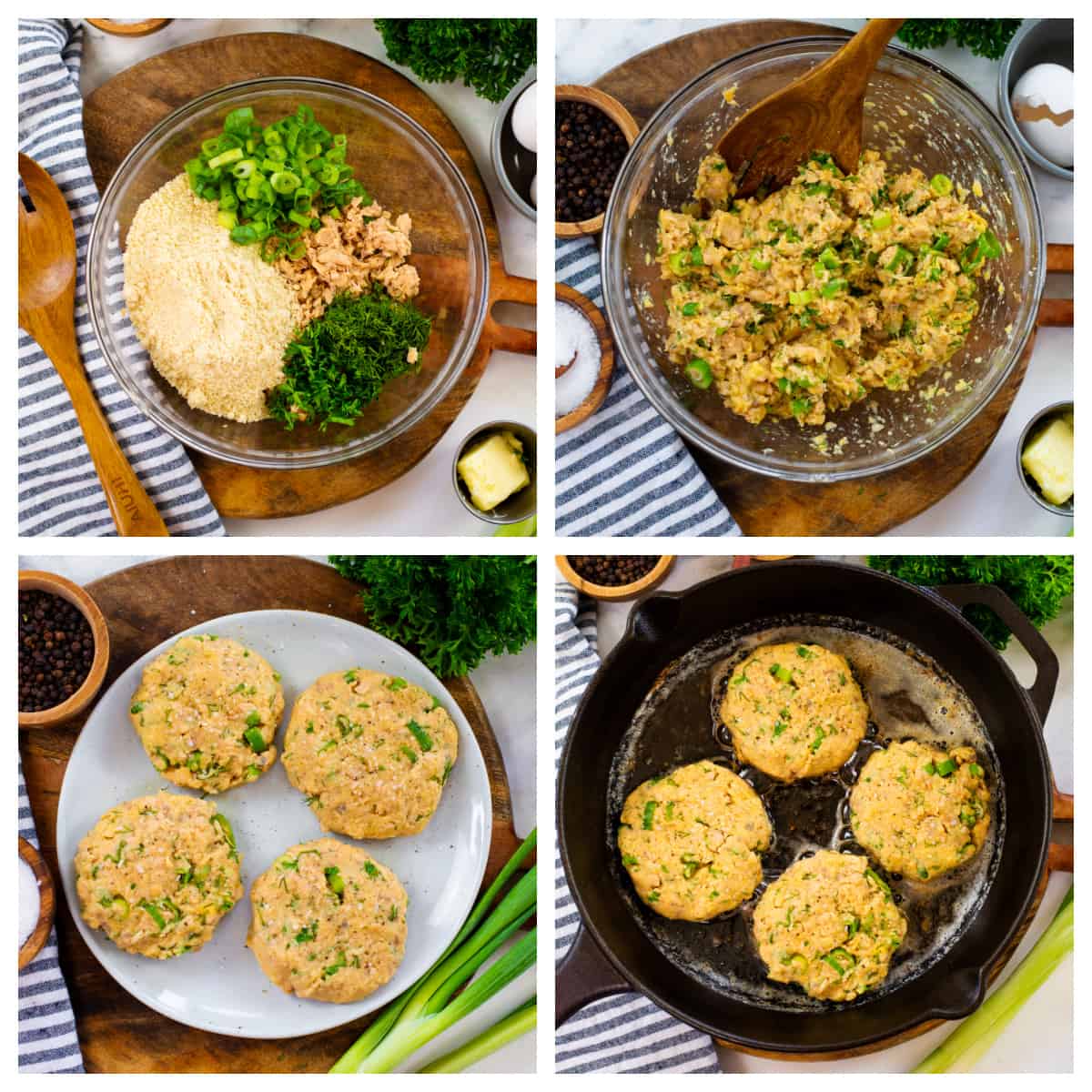 Collage showing how to make low carb salmon patties.