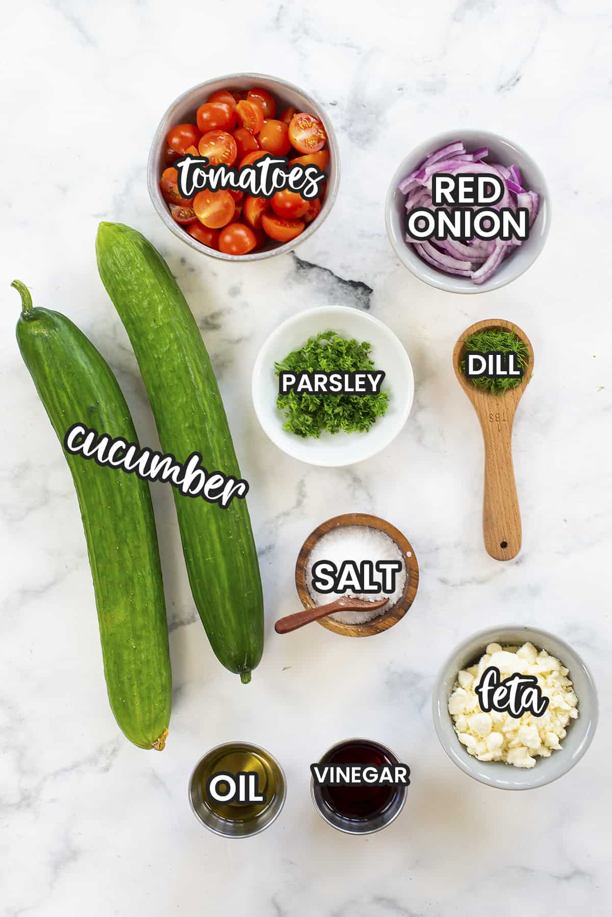 Ingredients for cucumber salad recipe.