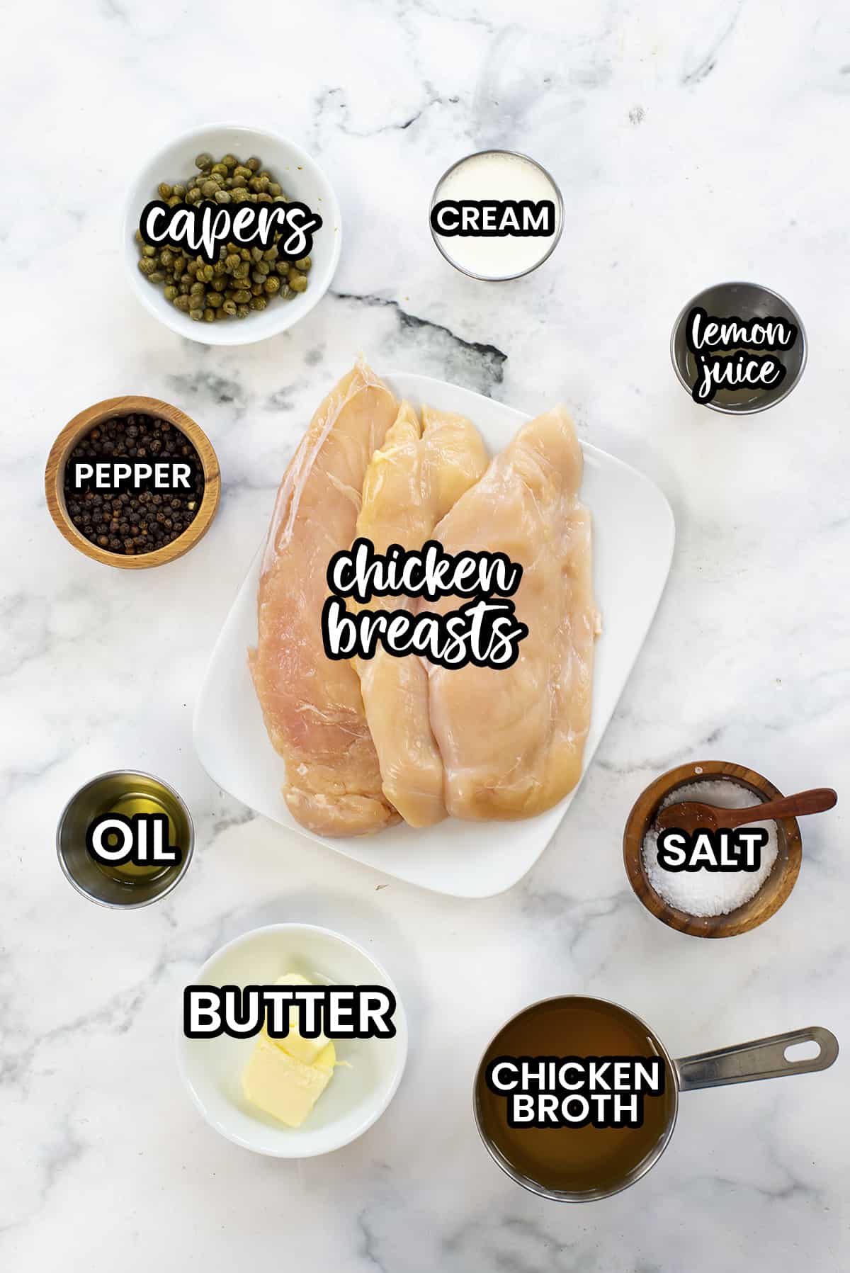 Ingredients for lemon caper chicken recipe.