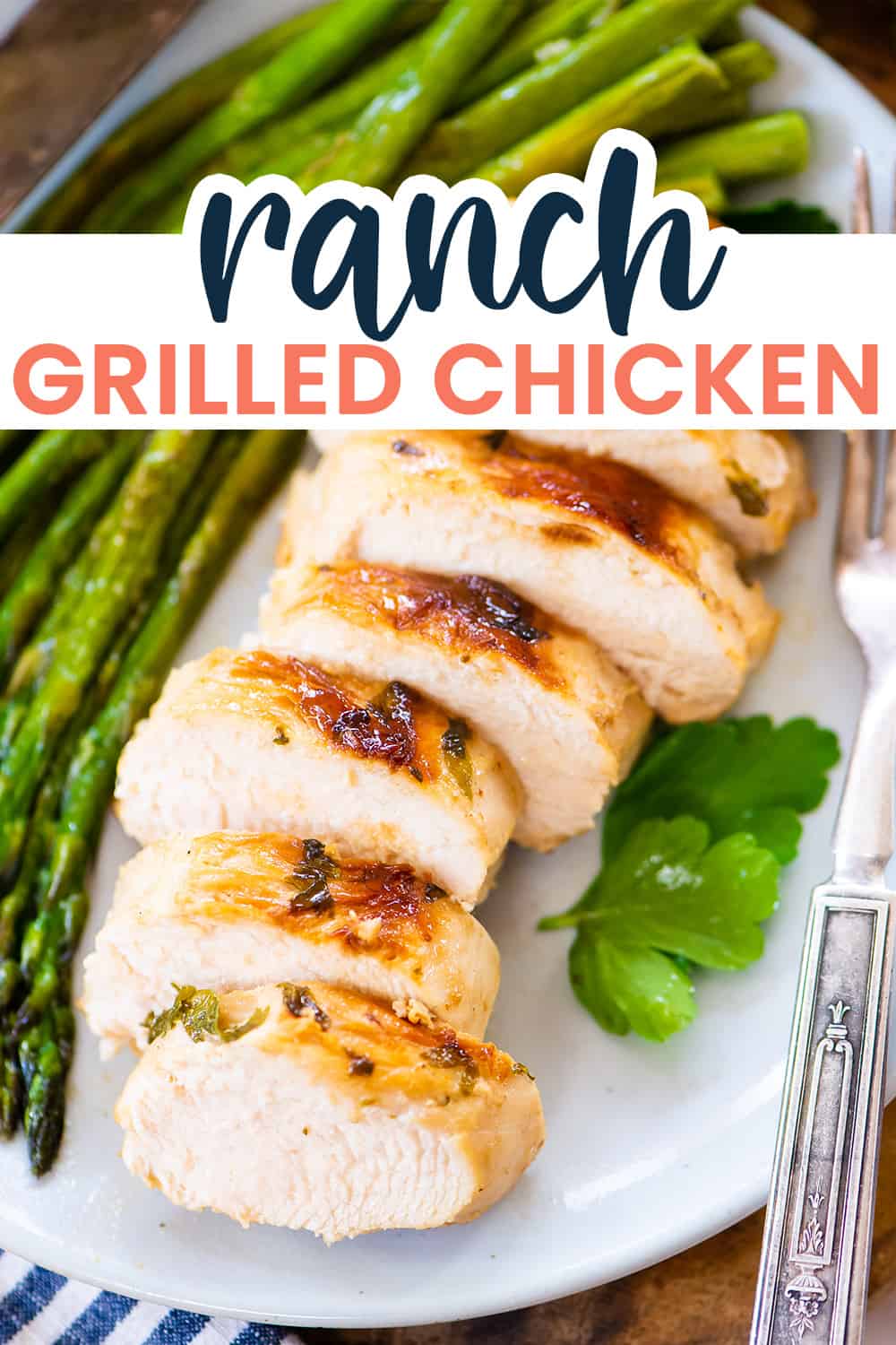 Ranch grilled chicken sliced on a plate.