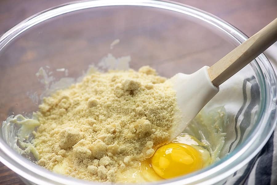 ingredients for fathead dough in glass bowl.