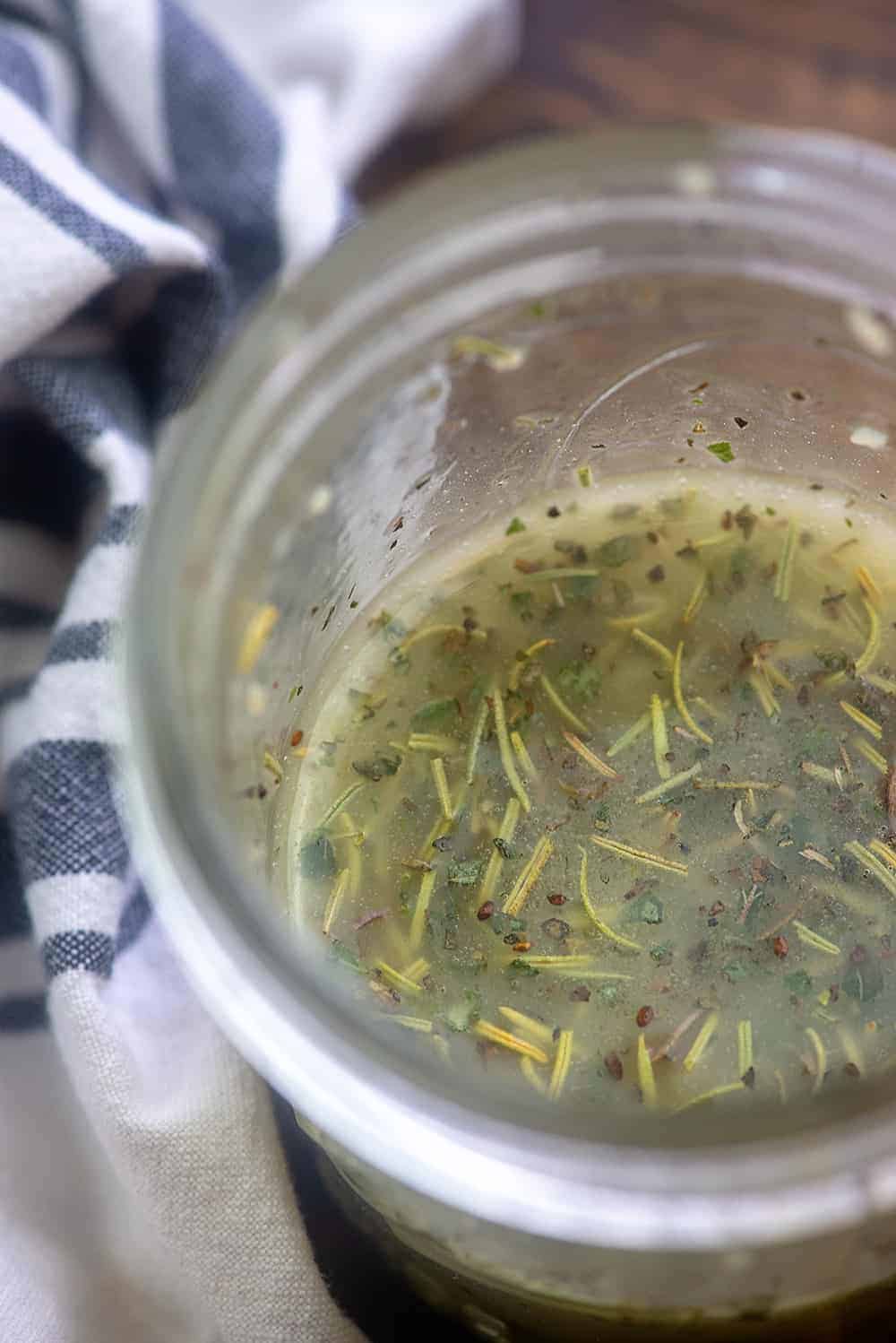 italian salad dressing in mason jar.