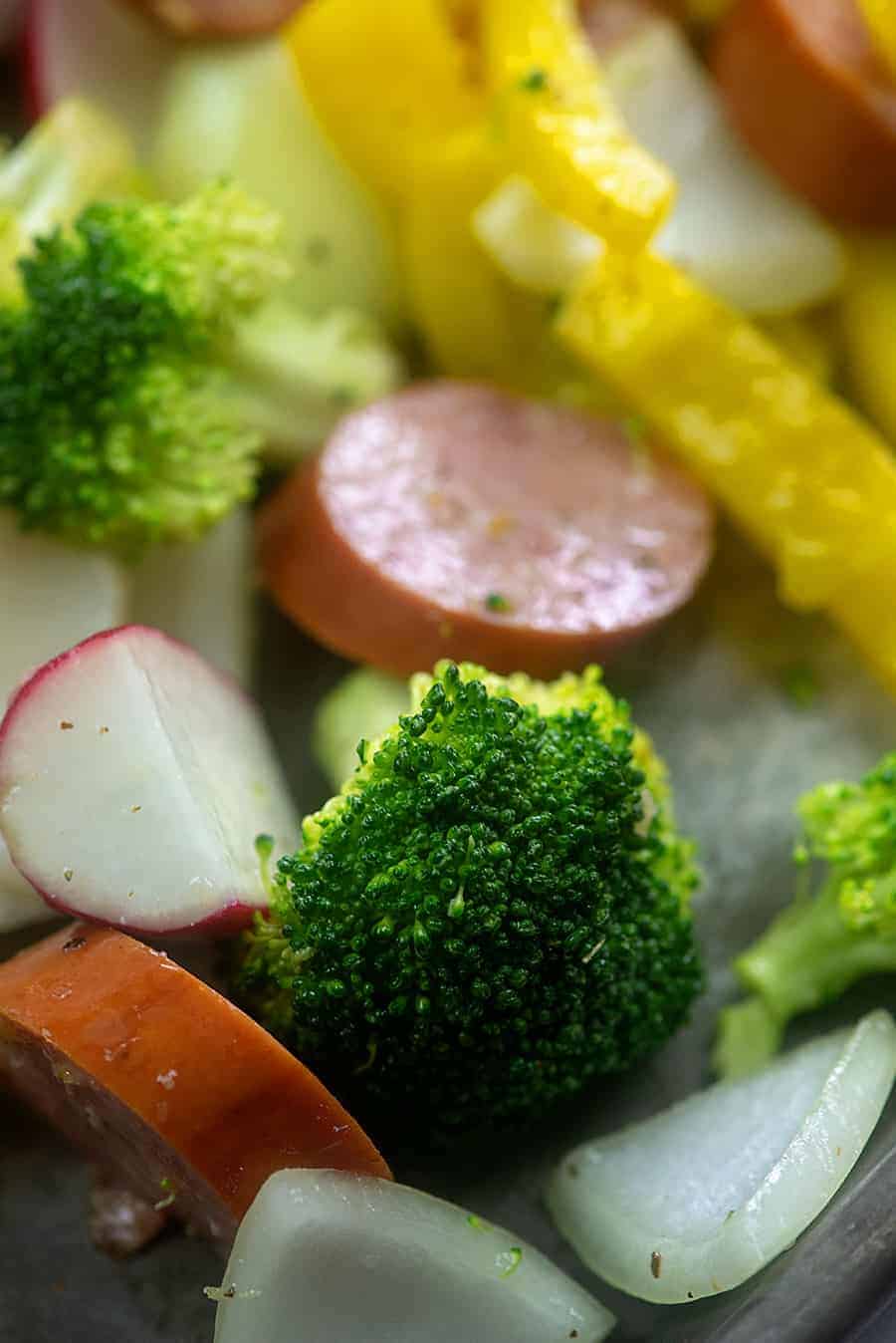 low carb vegetables on sheet pan.