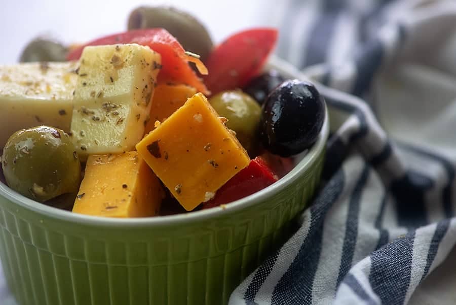 marinated olives and cheese.