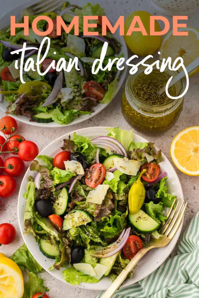 Salad topped with Italian dressing.