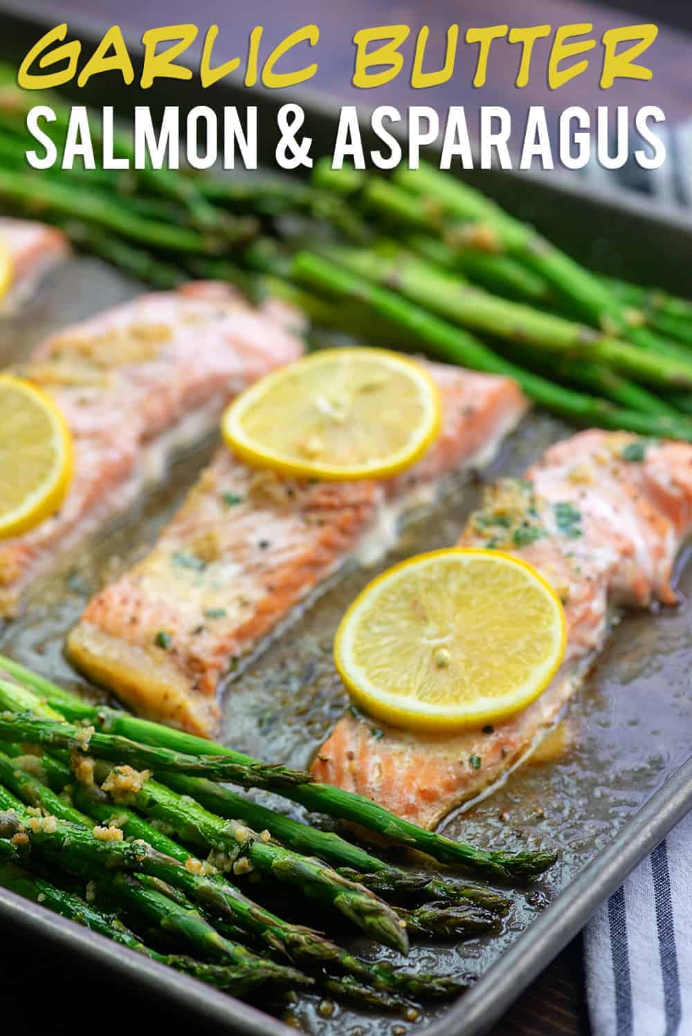 baked salmon and asparagus on sheet pan.