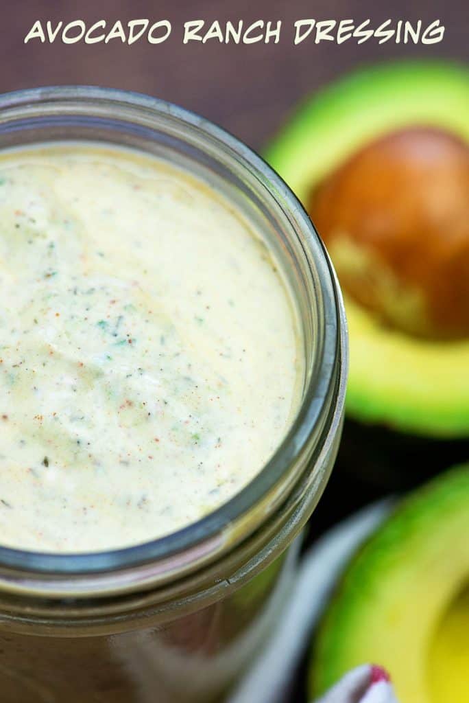 avocado salad dressing in mason jar.