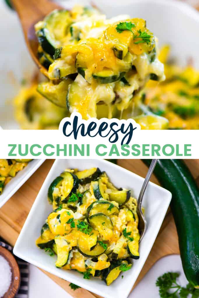 Collage of zucchini casserole images.
