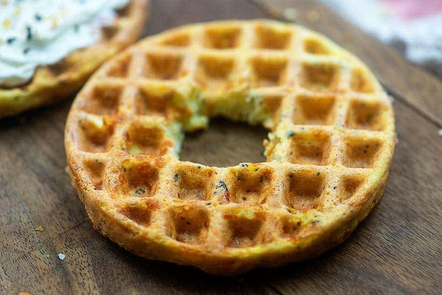 low carb bagels made of chaffles with hole in center