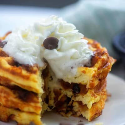 low carb chocolate chip waffles with whipped cream