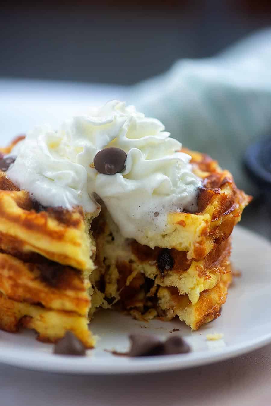 low carb chocolate chip waffles with whipped cream