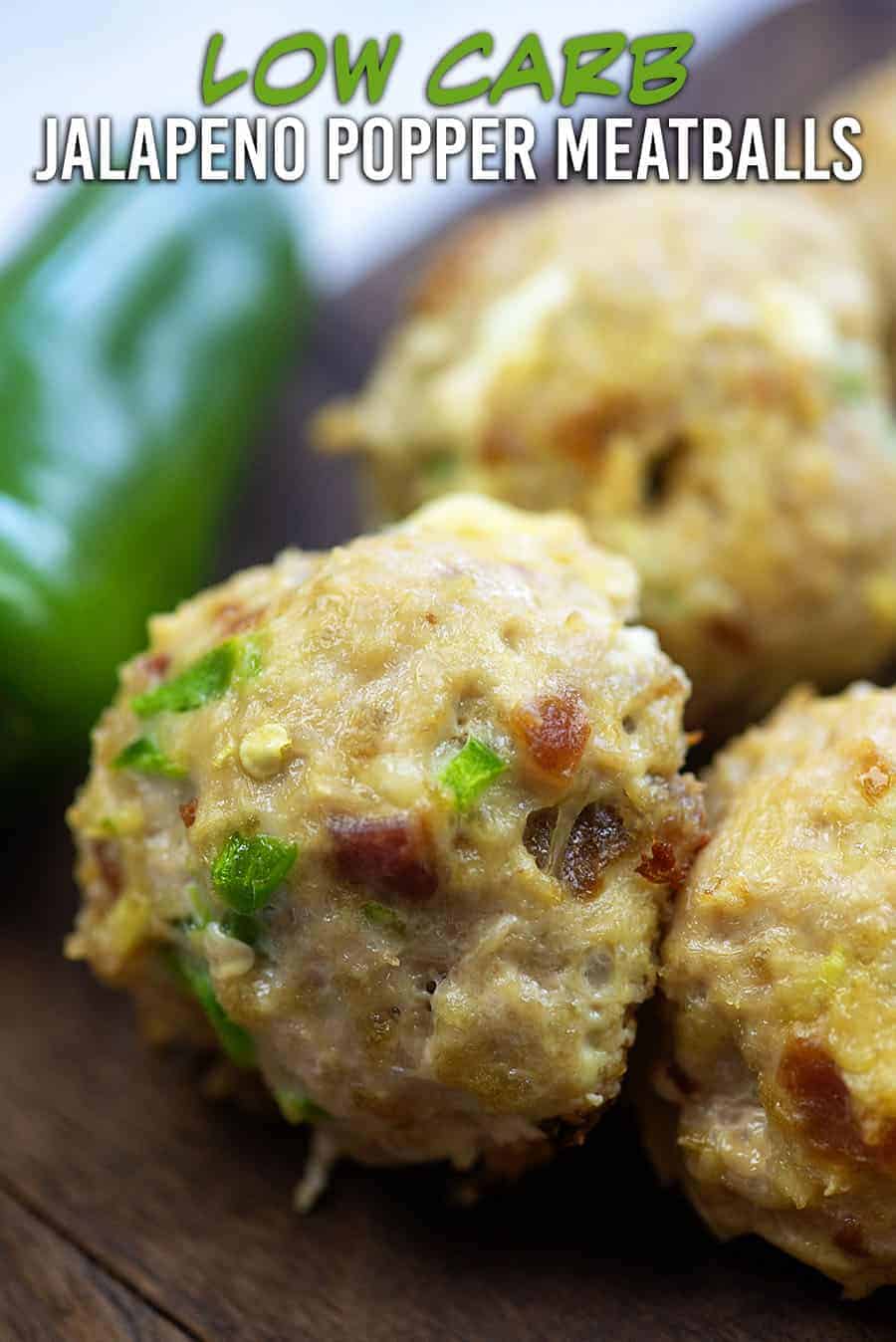 A close up of a couple jalapeno popper meatballs